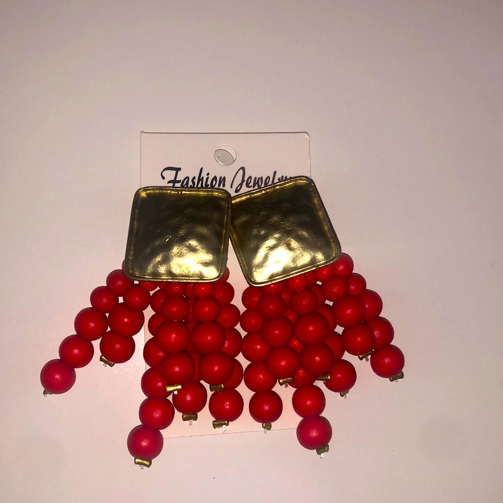 Red Beaded Statement Earring